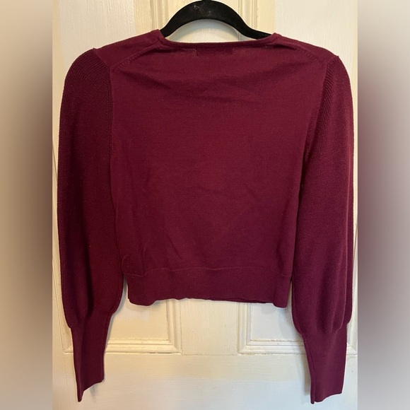 Banana Republic Long Puff Sleeve Burgundy Square Neck Crop Sweater Small - Picture 2 of 9
